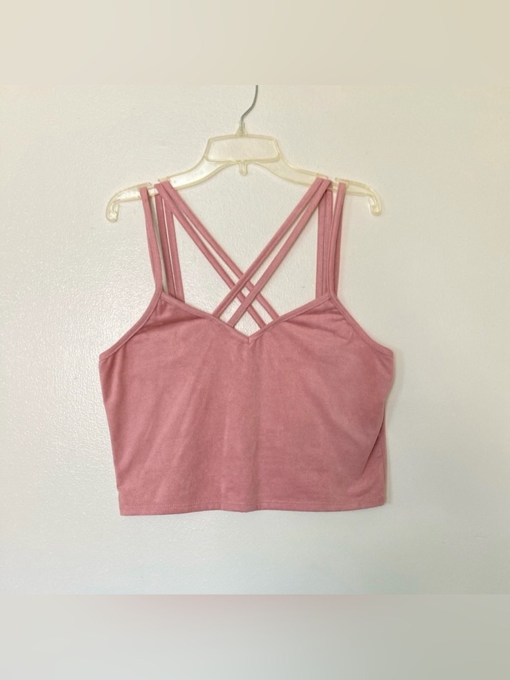 *BRAND NEW* Tilly’s Pink Double Crisscross Straps Cropped Velvet Stylish TankTop